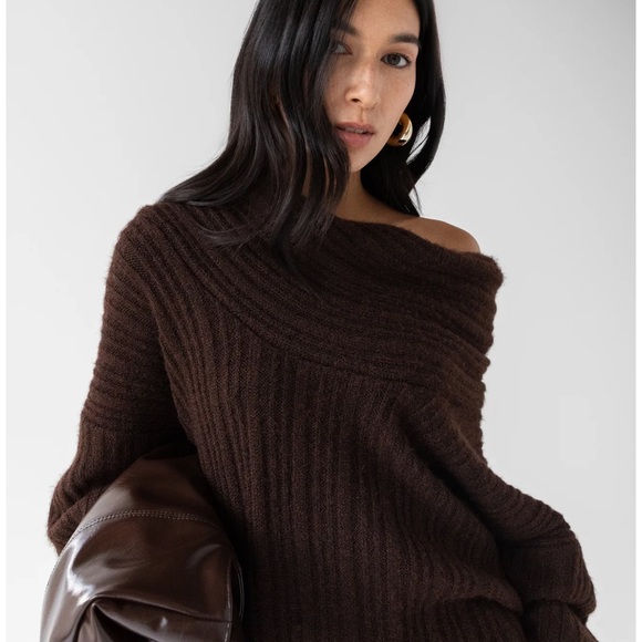 OAK + FORT Chocolate Off-Shoulder Sweater - Picture 9 of 10